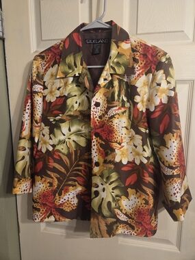 SilkLand Women's Brown Tropical Floral Jacket